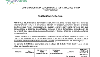 CONSTANCIA DE CITACION PARA NOTIFICACIÓN PERSONAL