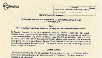 AUTO No. 0001 DE 2026, POR MEDIO DEL CUAL SE FORMULA PLIEGO DE CARGOS DENTRO DE UN PROCEDIMIENTO ADMINISTRATIVO SANCIONATORIO AMBIENTAL Y SE ADOPTAN OTRAS DISPOSICIONES.