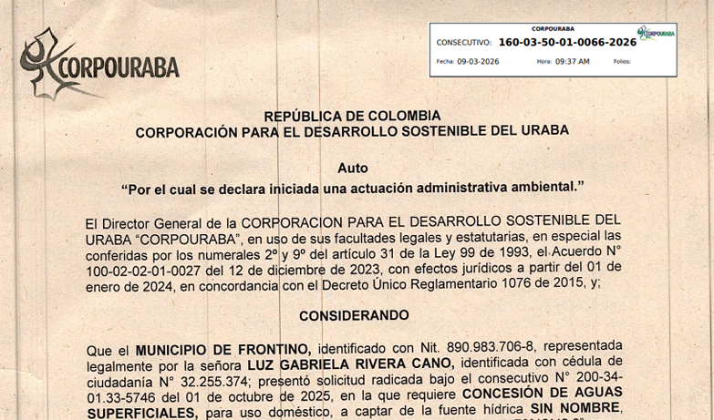 AUTO 0066 de 2026, por el cual se declara iniciada una actuación administrativa ambiental