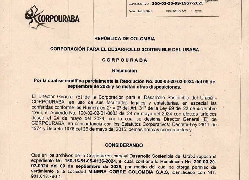 Resolución 1957-2025, por la cual se modifica parcialmente la Resolución No. 200-03-20-02-0024 del 09/09/2025