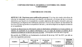 CONSTANCIA DE CITACION PARA NOTIFICACIÓN PERSONAL