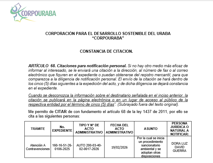 Constancia de citación para notificación personal