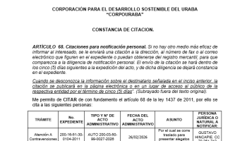 CONSTANCIA DE CITACION PARA NOTIFICACIÓN PERSONAL