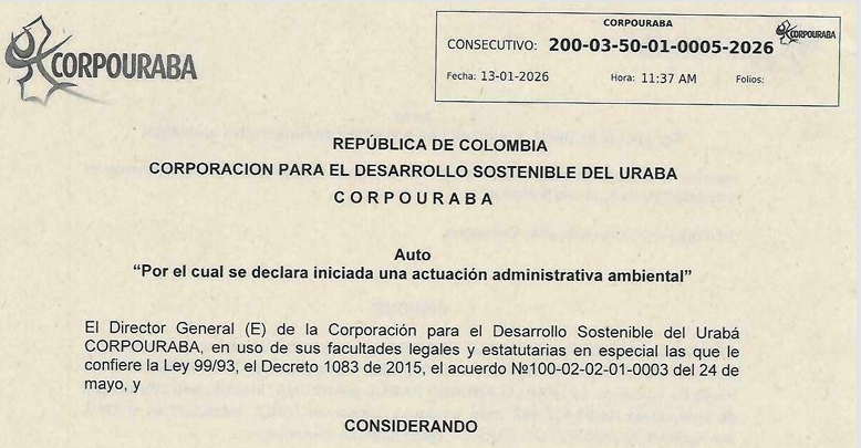 AUTO 0005-2026, POR EL CUAL SE DECLARA INICIADA UNA ACTUACIÓN ADMINISTRATIVA