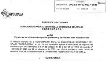 ACTOS ADMINISTRATIVOS AMBIENTALES EXPEDIDOS POR CORPOURABA — AUTOS Y RESOLUCIONES – 2025 Y PRIMER TRIMESTRE DE 2026
