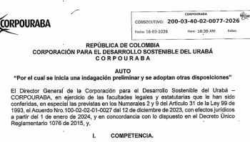 ACTOS ADMINISTRATIVOS EXPEDIDOS POR CORPOURABA ACERCA DE APERTURA DE INDAGACIÓN PRELIMINAR, INVESTIGACIÓN SANCIONATORIA, MEDIDA PREVENTIVA Y TRÁMITES DE ACTUACIONES ADMINISTRATIVAS AMBIENTALES.