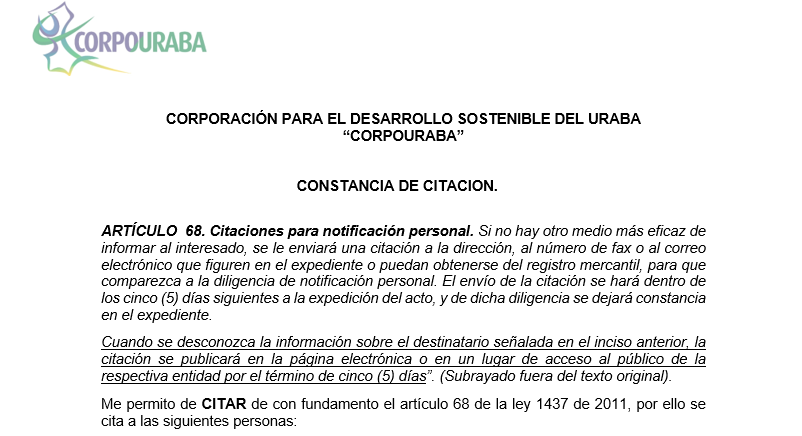 CITACIÓN NOTIFICACIÓN PERSONAL