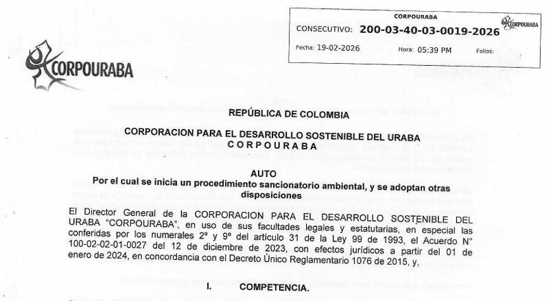 AUTO 0019-2026, POR EL CUAL SE INICIA UN PROCEDIMIENTO SANCIONATORIO AMBIENTAL