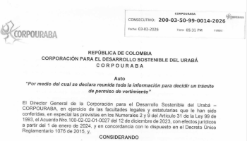 PUBLICACIÓN DE ACTOS ADMINISTRATIVOS DE CORPOURABÁ RELACIONADOS CON PERMISOS DE VERTIMIENTOS, CONCESIONES DE AGUAS SUBTERRÁNEAS, CONTROL AMBIENTAL Y OTRAS ACTUACIONES – VIGENCIAS 2022, 2025 Y 2026.