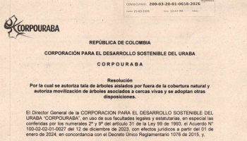 NOTIFICACIÓN DE ACTOS ADMINISTRATIVOS AMBIENTALES EXPEDIDOS POR CORPOURABA (MARZO-ABRIL DE 2026)