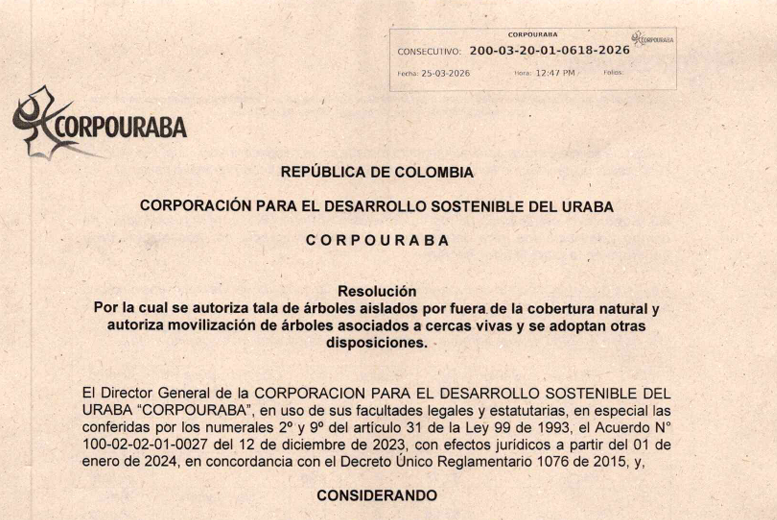 Resolución 0618 de 2026, por la cual se autoriza tala de arboles aislados por fuera de la cobertura natural