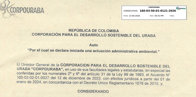 AUTO 0121-2026, POR EL CUAL SE DECLARA INICIADA UNA ACTUACIÓN ADMINISTRATIVA AMBIENTAL
