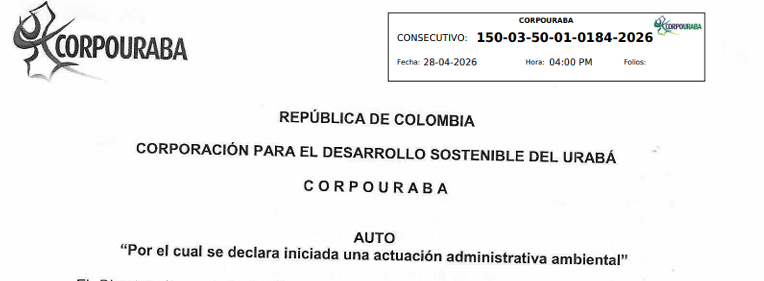 Auto 0184-2026, por el cual se declara iniciada una actuación administrativa ambiental