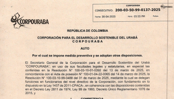 CORPOURABA EXPIDE ACTOS ADMINISTRATIVOS RELACIONADOS CON MEDIDAS PREVENTIVAS, PERMISOS DE OCUPACIÓN DE CAUCE, CONCESIONES DE AGUAS Y ACTUACIONES DE CONTROL AMBIENTAL EN MUNICIPIOS DE LA JURISDICCIÓN