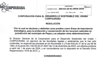 CORPOURABA DECLARA ÁREAS ESTRATÉGICAS PARA LA CONSERVACIÓN AMBIENTAL EN PEQUE – ANTIOQUIA