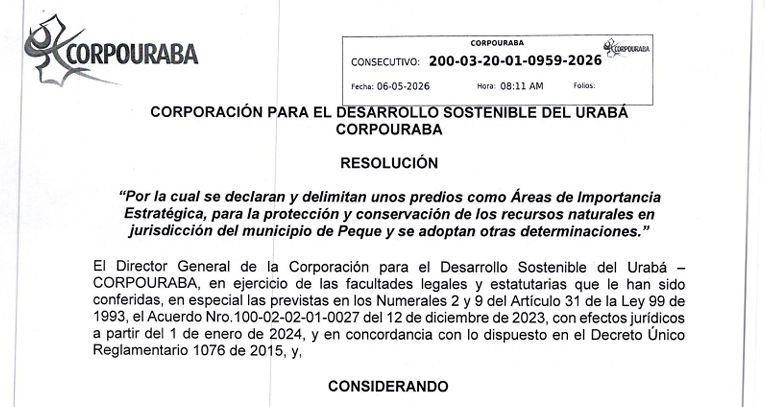 Resolución 0959-2026, por la cual se declaran y delimitan unos predios como áreas de importancia estratégica para la protección y conservación de los recursos naturales