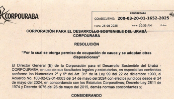 AUTORIZACIÓN AMBIENTAL PARA LA CONSTRUCCIÓN DEL PUENTE LA COMARCA EN NECOCLÍ