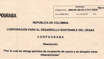 AUTORIZACIÓN PARA LA CONSTRUCCIÓN DE PUENTE SOBRE EL RÍO MULATOS EN EL CORREGIMIENTO DE CARIBIA, NECOCLÍ