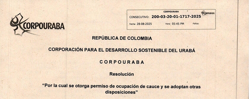 RESOLUCIÓN 1717-2025, POR LA CUAL SE OTORGA PERMISO DE OCUPACIÓN DE CAUCE