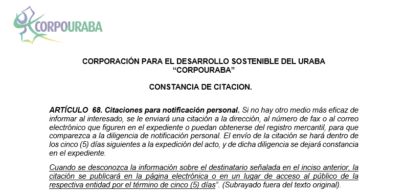 CONSTANCIA DE CITACION PARA NOTIFICACIÓN PERSONAL