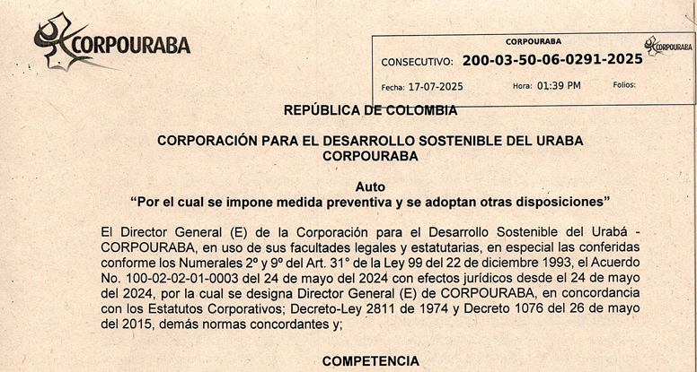 AUTO 0291-2025, POR EL CUAL SE IMPONE MEDIDA PREVENTIVA Y SE ADOPTAN OTRAS DISPOSICIONES