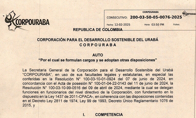 AUTO 0076-2025, POR EL CUAL SE FORMULAN CARGOS Y SE ADOPTAN OTRAS DISPOSICIONES