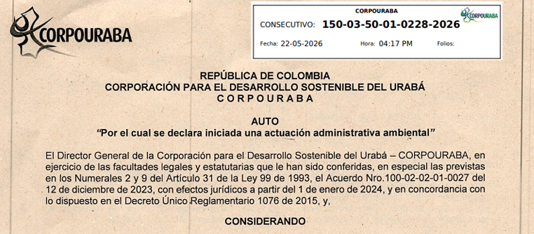 AUTO 0228-2026, POR EL CUAL SE DECLARA INICIADA UNA ACTUACIÓN ADMINISTRATIVA AMBIENTAL