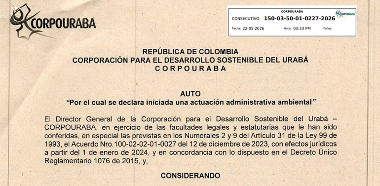 AUTO 0227-2026, POR EL CUAL SE DECLARA INICIADA UNA ACTUACIÓN ADMINISTRATIVA AMBIENTAL