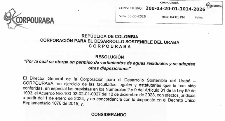 Resolución 1014-2026, por la cual se otorga un permiso de vertimientos de aguas residuales y se adoptan otras disposiciones.