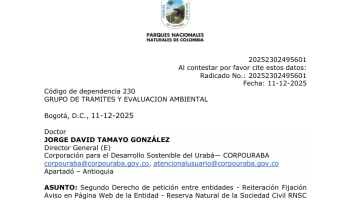 AVISO SOLICITUD DE REGISTRO DE LA RESERVA NATURAL DE LA SOCIEDAD CIVIL – RNSC “EL TAMBO” – EXPEDIENTE 075 – 25.