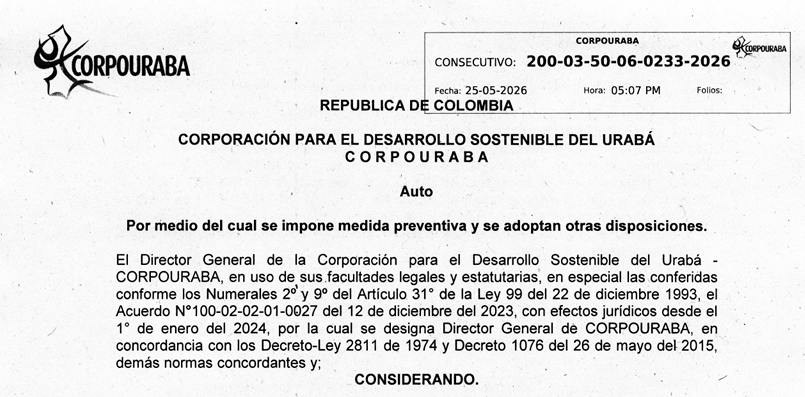 AUTO 0233-2026, POR MEDIO DE LA CUAL SE IMPONE MEDIDA PREVENTIVA Y SE ADOPTAN OTRAS DISPOSICIONES