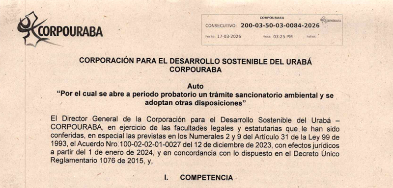 AUTO 0084-2026, POR EL CUAL SE ABRE PERIODO PROBATORIO DE UN TRAMITE SANCIONATORIO AMBIENTAL