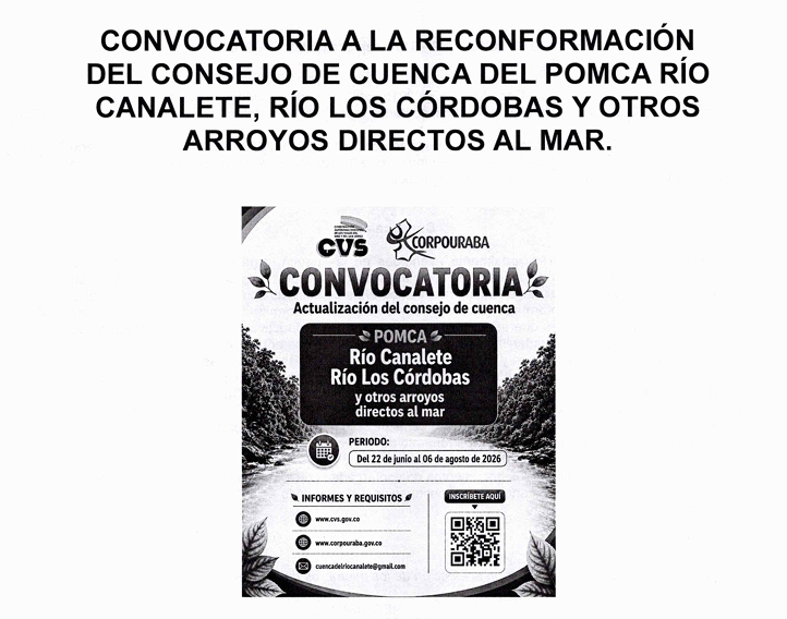 CONVOCATORIA A LA CONFORMACIÓN DEL CONSEJO DE CUENCA DEL POMCA