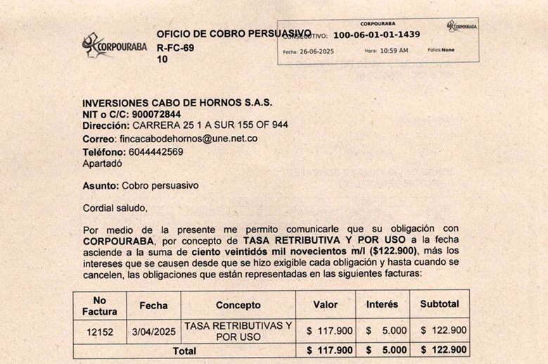 Cobro persuasivo -Inversiones Cabo de Hornos S.A.S - Factura 12152