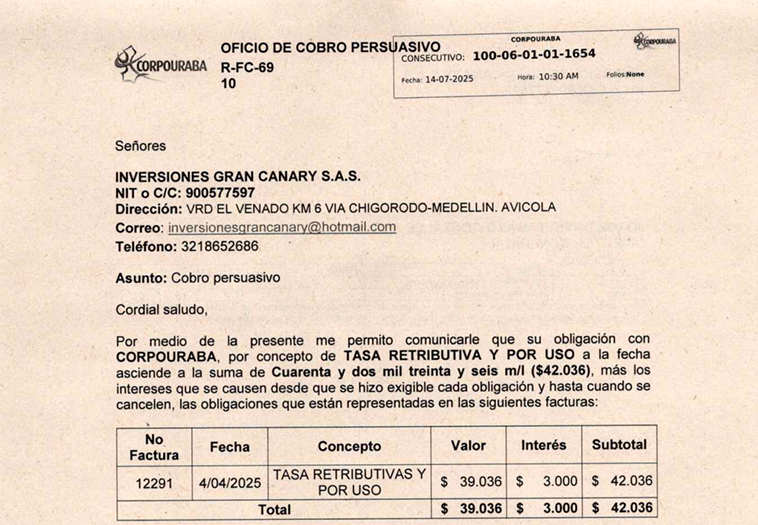 Cobro persuasivo - Inversiones Gran Canary S.A.S - FACTURA -12291