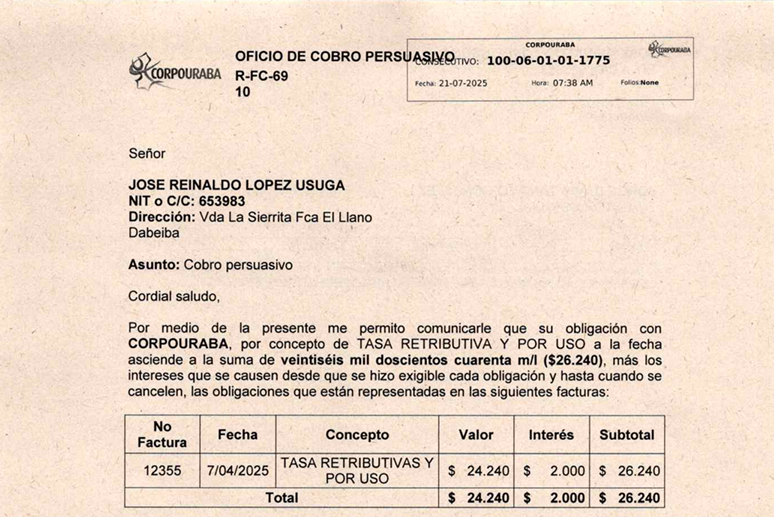Cobro persuasivo - José Reinaldo López Usuga con Radicado 1775 del 21/07/2025