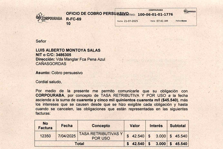 Cobro persuasivo - LUIS ALBERTO MONTOYA SALAS, Radicado 1776 del 21/07/2025