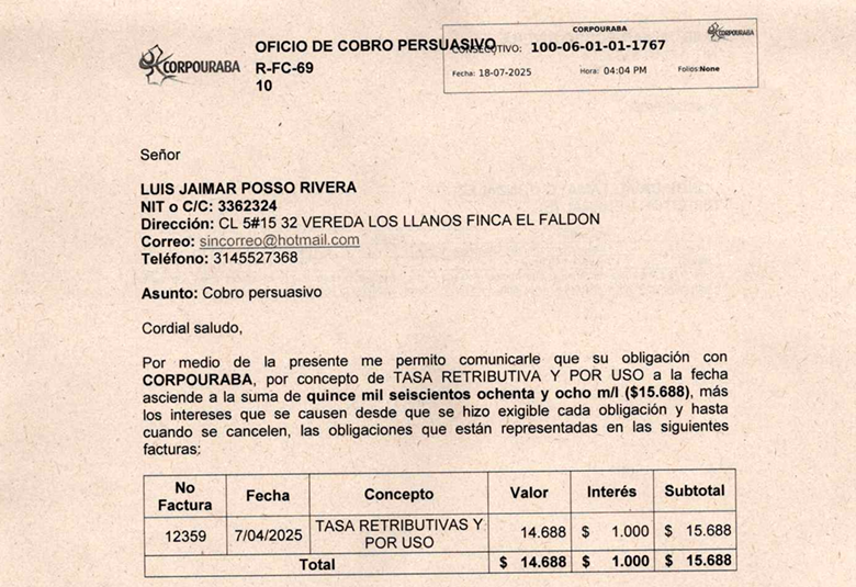 Cobro persuasivo-LUIS JAIMAR POSSO RIVERA, Radicado 1767 del 18/07/2025