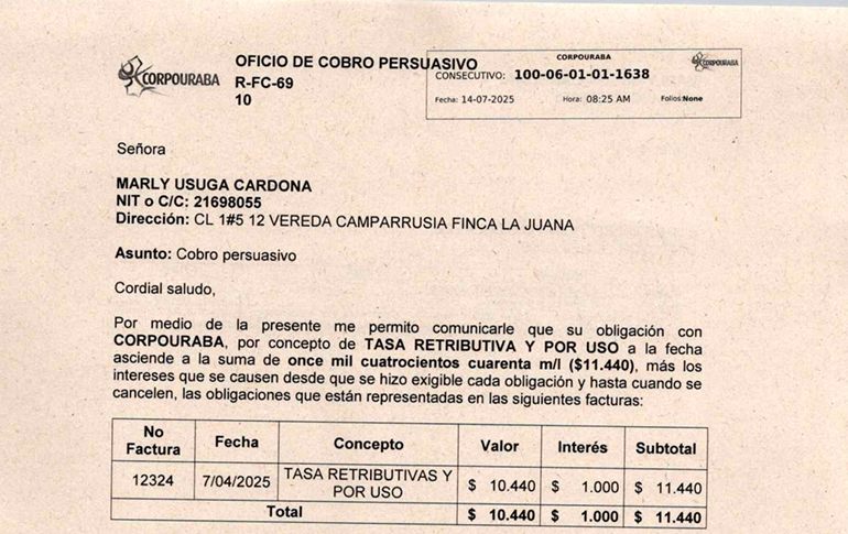 Cobro persuasivo - MARLY USUGA CARDONA, Radicado 1638 del 14/07/2025