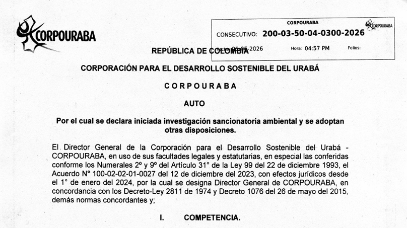 AUTO 0300-2026, POR EL CUAL SE DECLARA INICIADA INVESTIGACION SANCIONATORIA AMBIENTAL