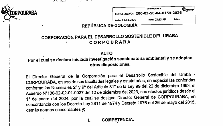 AUTO 0159-2026, POR EL CUAL SE DECLARA INICIADA INVESTIGACIÓN SANCIONATORIA AMBIENTAL