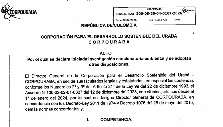 AUTO 0167-2026, POR EL CUAL SE DECLARA INICIADA INVESTIGACIÓN SANCIONATORIA AMBIENTAL Y SE ADOPTAN OTRAS DISPOSICIONES