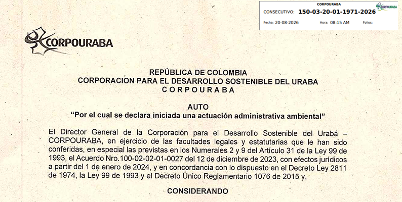 AUTO 1971-2026, POR EL CUAL SE DECLARA INICIADA UNA ACTUACIÓN ADMINISTRATIVA AMBIENTAL