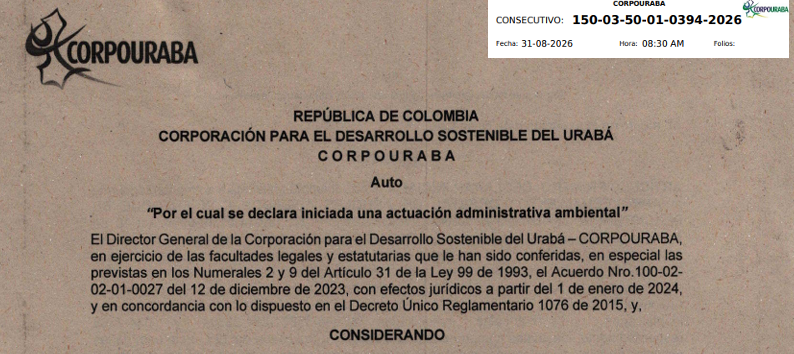 AUTO 0394-2026, POR EL CUAL SE DECLARA INICIADA UNA ACTUACIÓN ADMINISTRATIVA AMBIENTAL