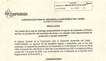 CORPOURABA MANTIENE RESTRICCIÓN DE INGRESO DE VISITANTES AL PÁRAMO DEL SOL