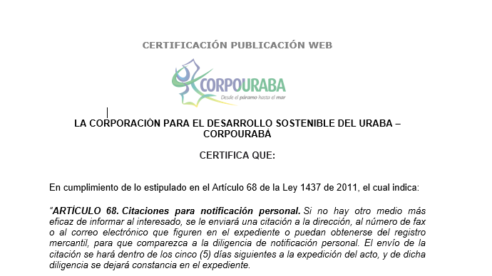 CITACIÓN PARA NOTIFICACIÓN PERSONAL - RESOLUCIÓN 1660-2026