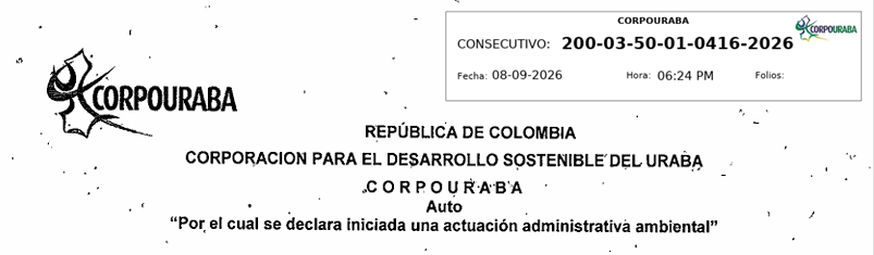 AUTO 0416-2026, POR EL CUAL SE DETECTA INICIADA INA ACTUACIÓN ADMINISTRATIVA AMBIENTAL