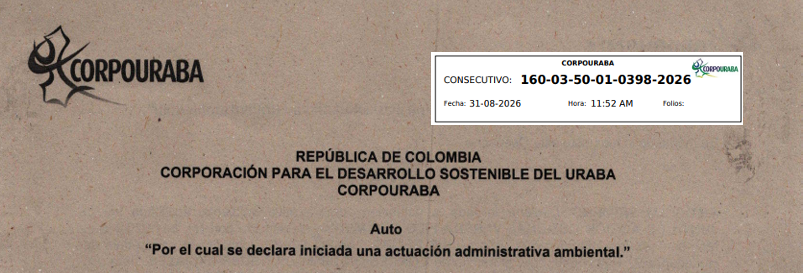 Auto 0398-2026, por la cual se declara iniciada una actuación administrativa ambiental