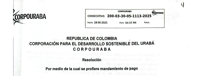 Resolución 1113-2025, por medio de la cual se profiere mandamiento de pago.
