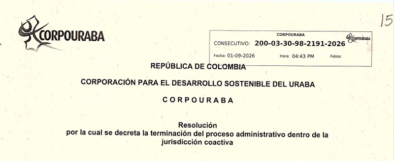 Resolución 2191-2026, por la cual se decreta la terminación del proceso administrativo dentro de la jurisdicción coactiva